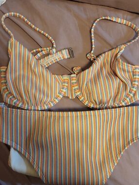 No Boundaries Multicolor Striped Swim Top - Pastel Rainbow